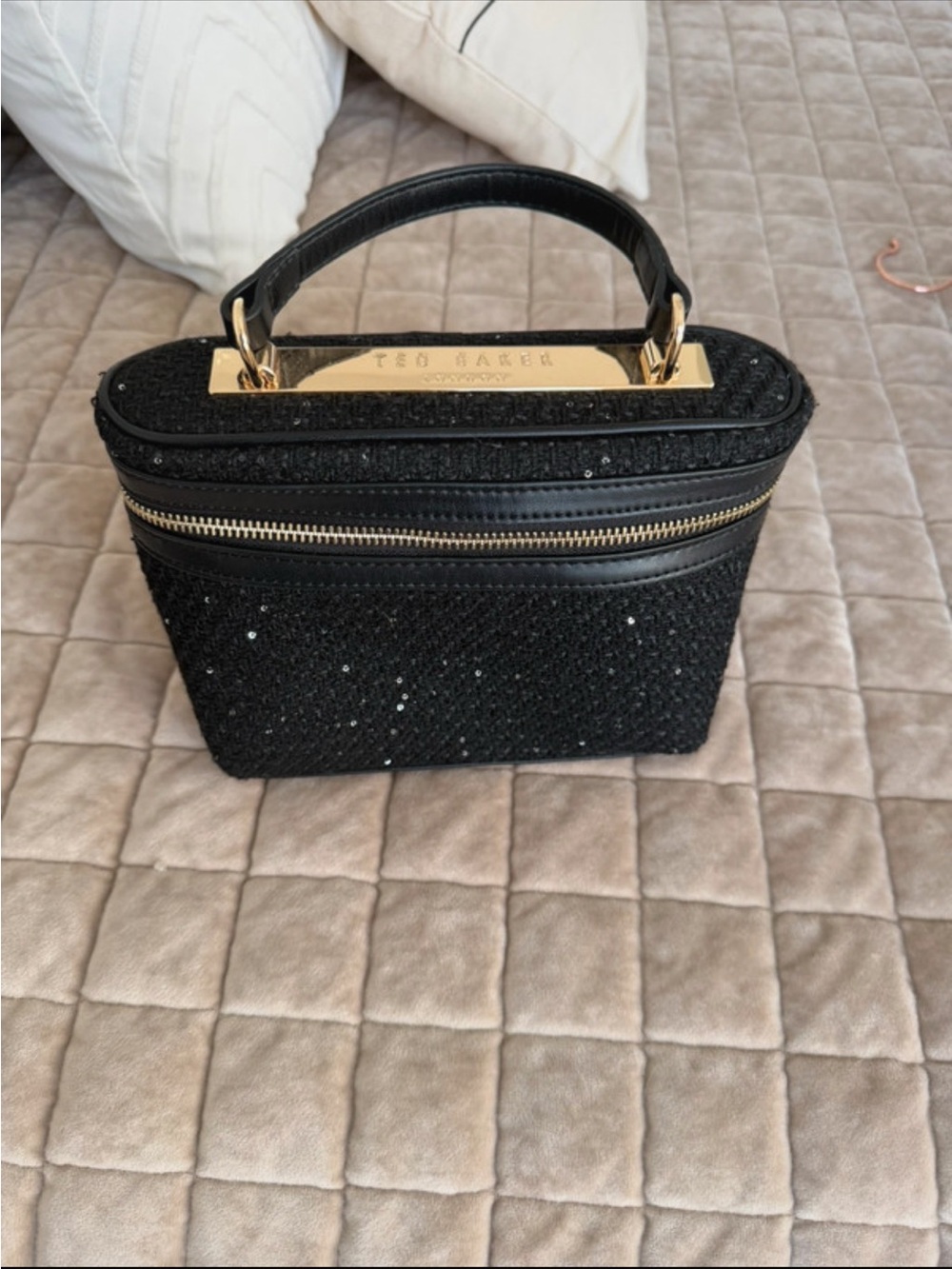 Ted Baker Black Sequin Top-Handle Cosmetic Case